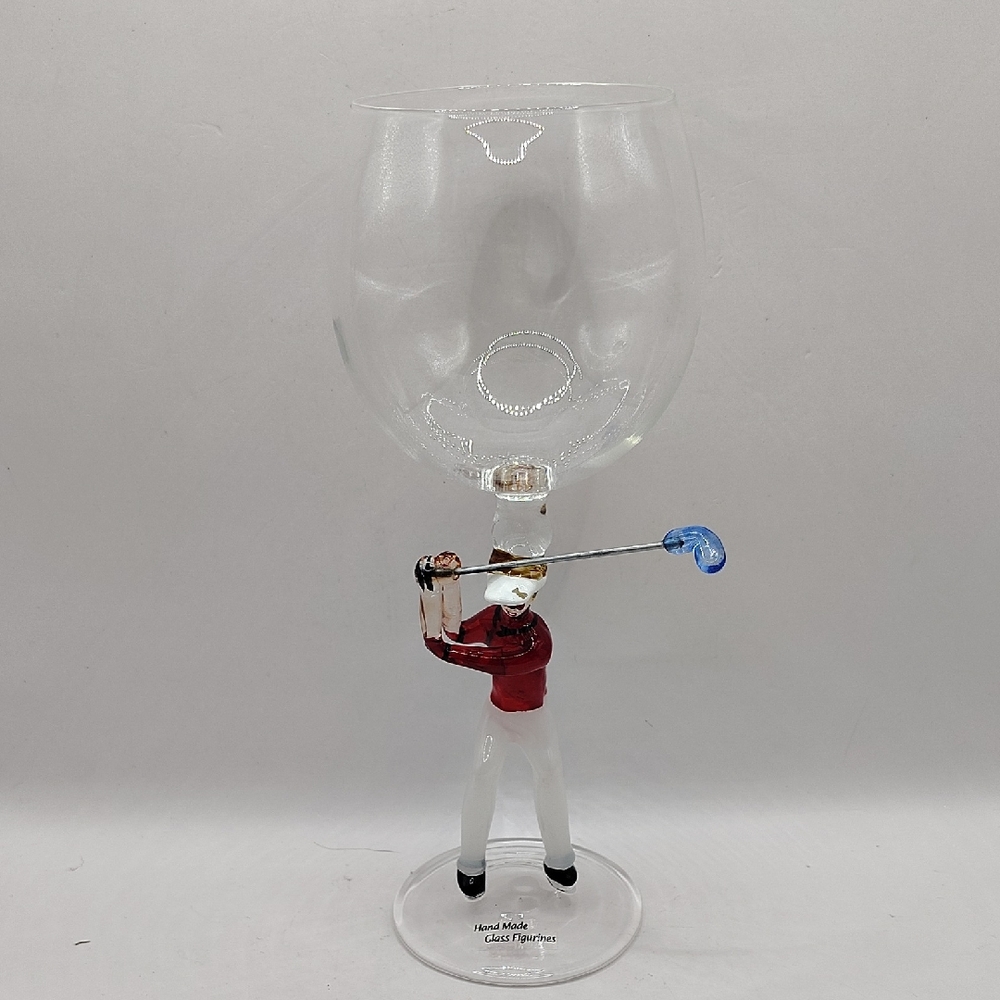 Yurana Design Hole In One Male Golfer Collectible Hand Blown Wine Glass